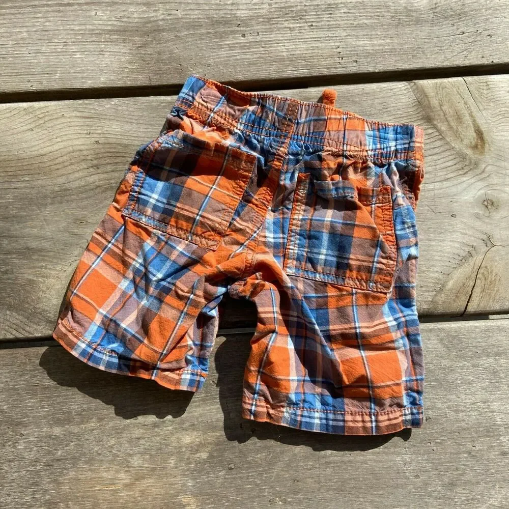 Crazy‎ 8 Boys Shorts Size 2 Awesome Ocean Orange Blue Plaid Pull On Cotton